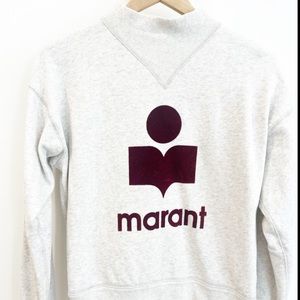 Isabel Marant Etoile Moby Sweatshirt Heather Grey Burgundy logo Size 34